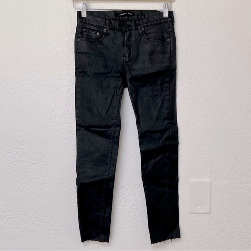 J Brand for Theory Black Waxed Skinny Frayed Ankle Jeans, Size S